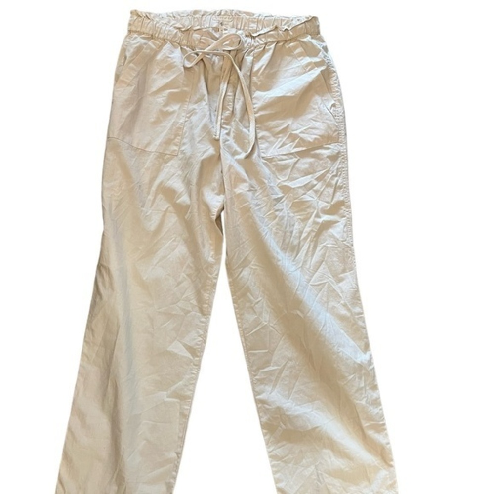 Lou & Grey Cream Straight-Leg Drawstring Poplin Pants